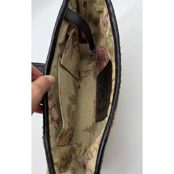 Brighton Straw Leather Woven Shoulder Bag Tan Vintage Faux Croc Heart Charm - Picture 6 of 6